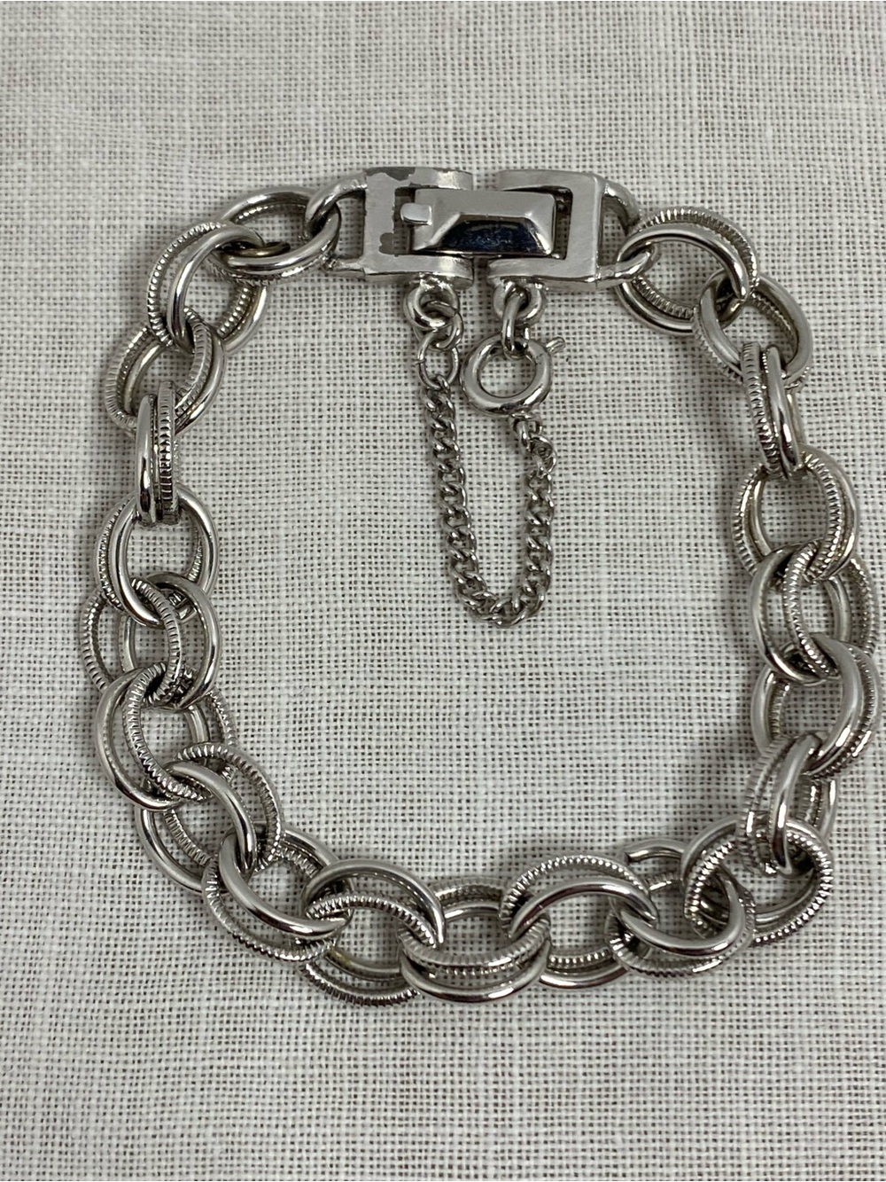 Vintage Cellini Electoclad Circle Double Link Bracelet Textured Silver Tone
